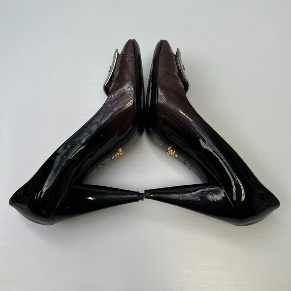 Prada Pump Women 7.5 Leather Patent Italy Buckle Square Heel Shiny Ombre Core Go - Picture 8 of 14